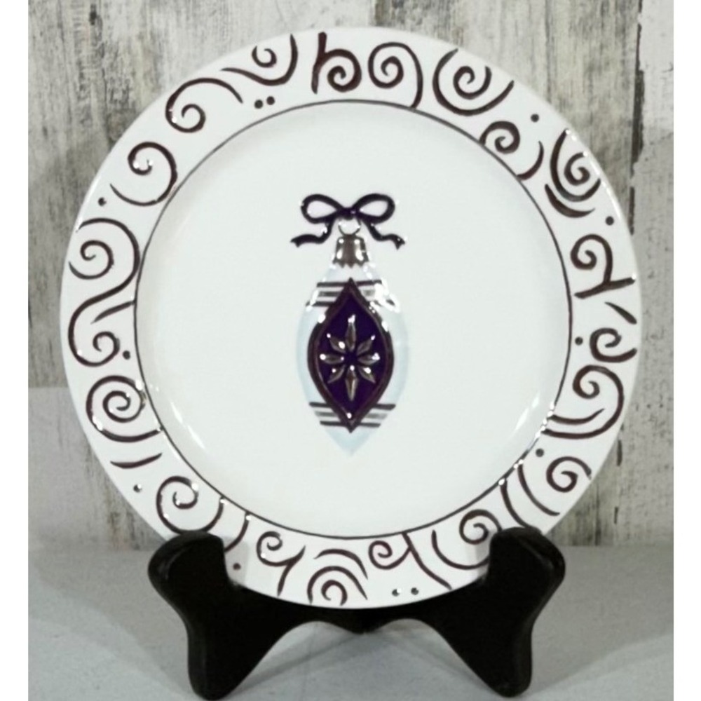 MWW Market Tree Trimming Salad Plate Purple Silver Ornament Holiday Replacement